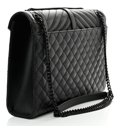 Saint Laurent Grain De Poudre Textured Mixed Matelasse Large Triquilt Monogram Monochrome Satchel Black 3 of 9
