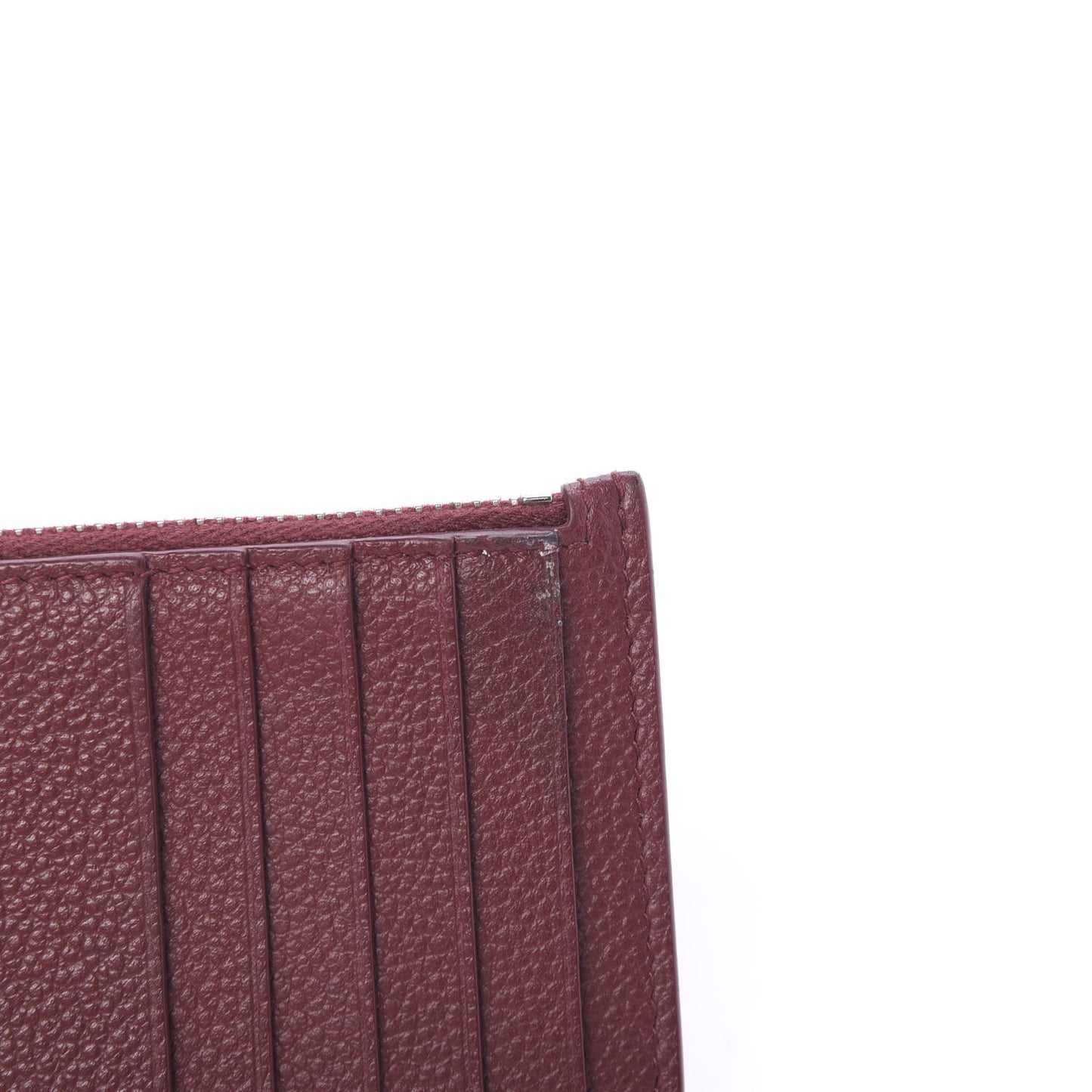 Grained Calfskin 5 Fragments Zip Pouch Card Holder Burgundy