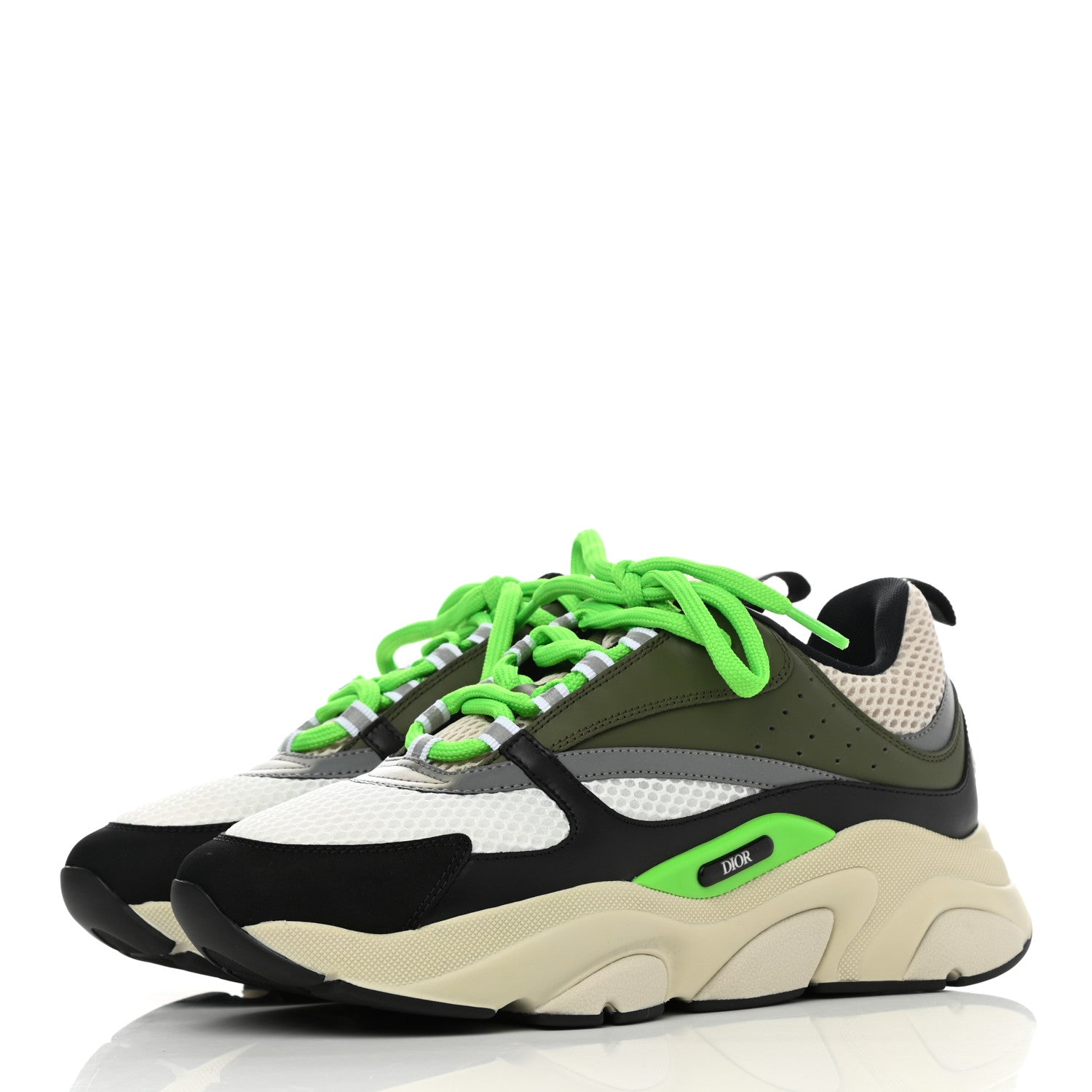 Christian Dior Technical Mesh Calfskin Mens B22 Sneakers 40 Olive Green Black Grey White 3 of 9