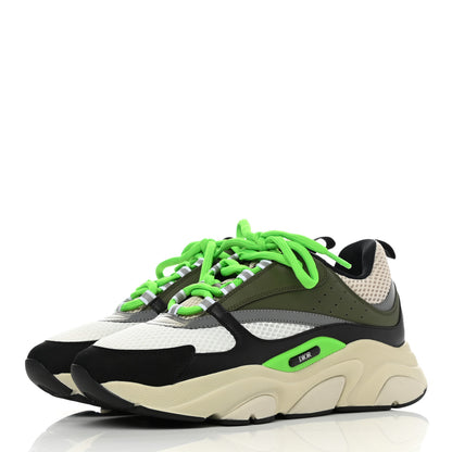 Christian Dior Technical Mesh Calfskin Mens B22 Sneakers 40 Olive Green Black Grey White 3 of 9