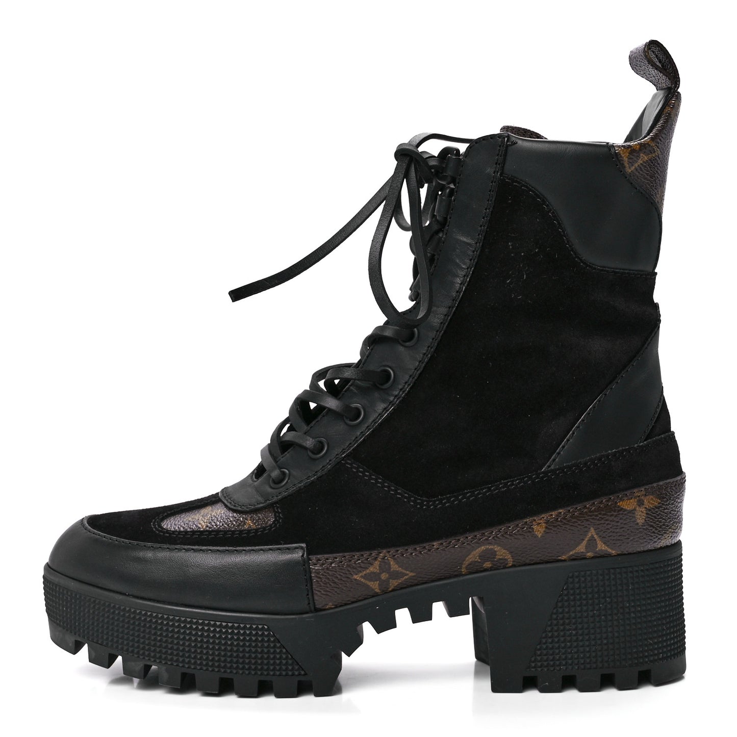 Suede Calfskin Monogram Laureate Platform Desert Boots 39.5 Black