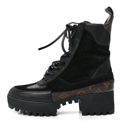 Louis Vuitton Suede Calfskin Monogram Laureate Platform Desert Boots 39.5 Black 1 of 8