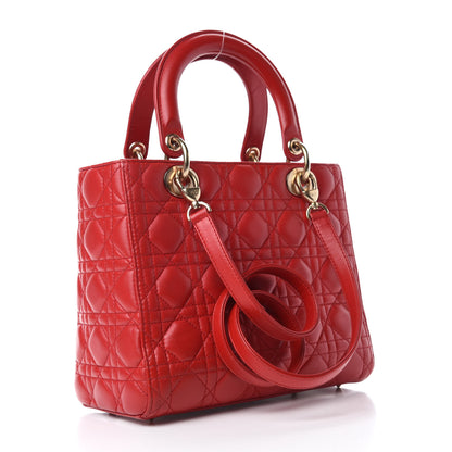 Christian Dior Lambskin Cannage Medium Lady Dior Red 3 of 12