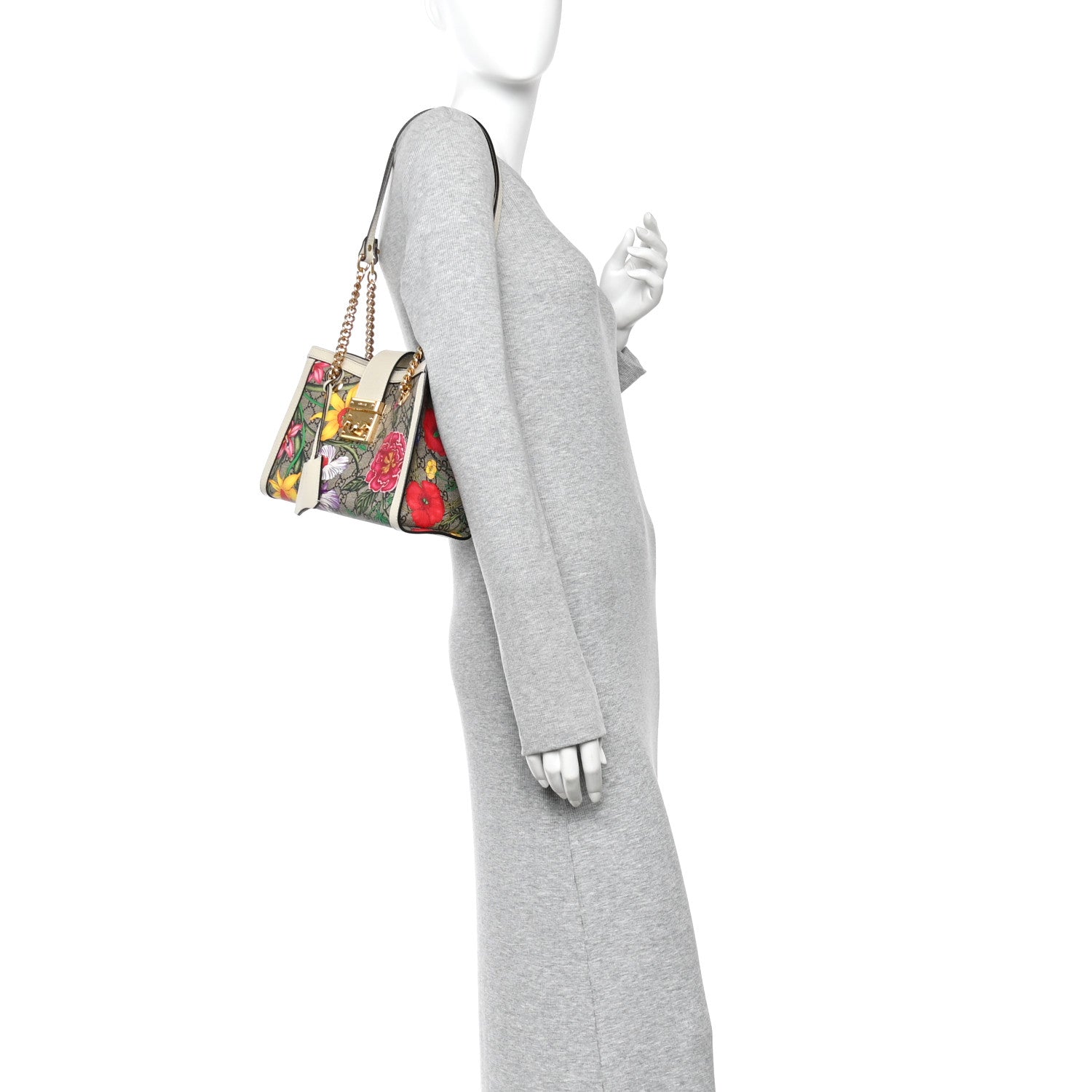 Gucci GG Supreme Monogram Flora Textured Calfskin Small Padlock Tote Beige Ebony Multicolor Mystic White 2 of 16