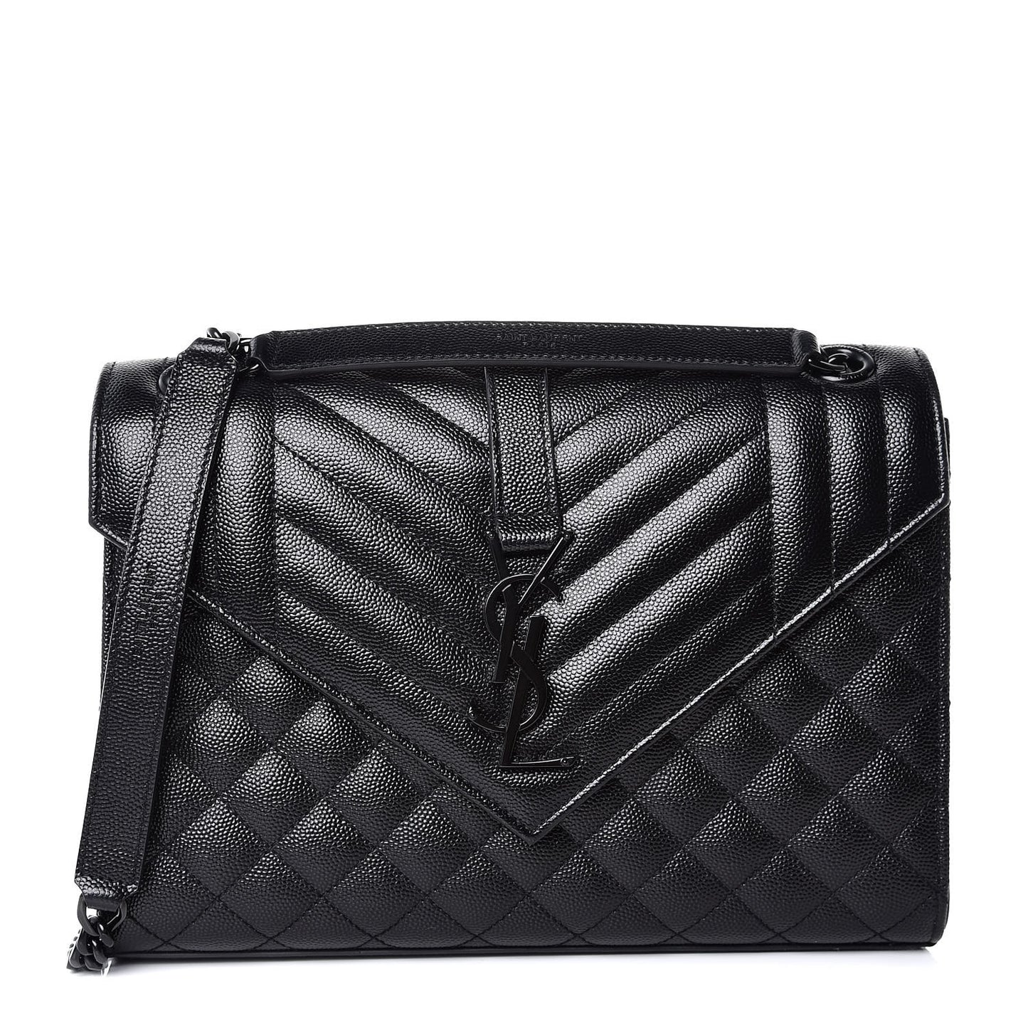Grain De Poudre Textured Mixed Matelasse Triquilt Medium Monogram Satchel Black