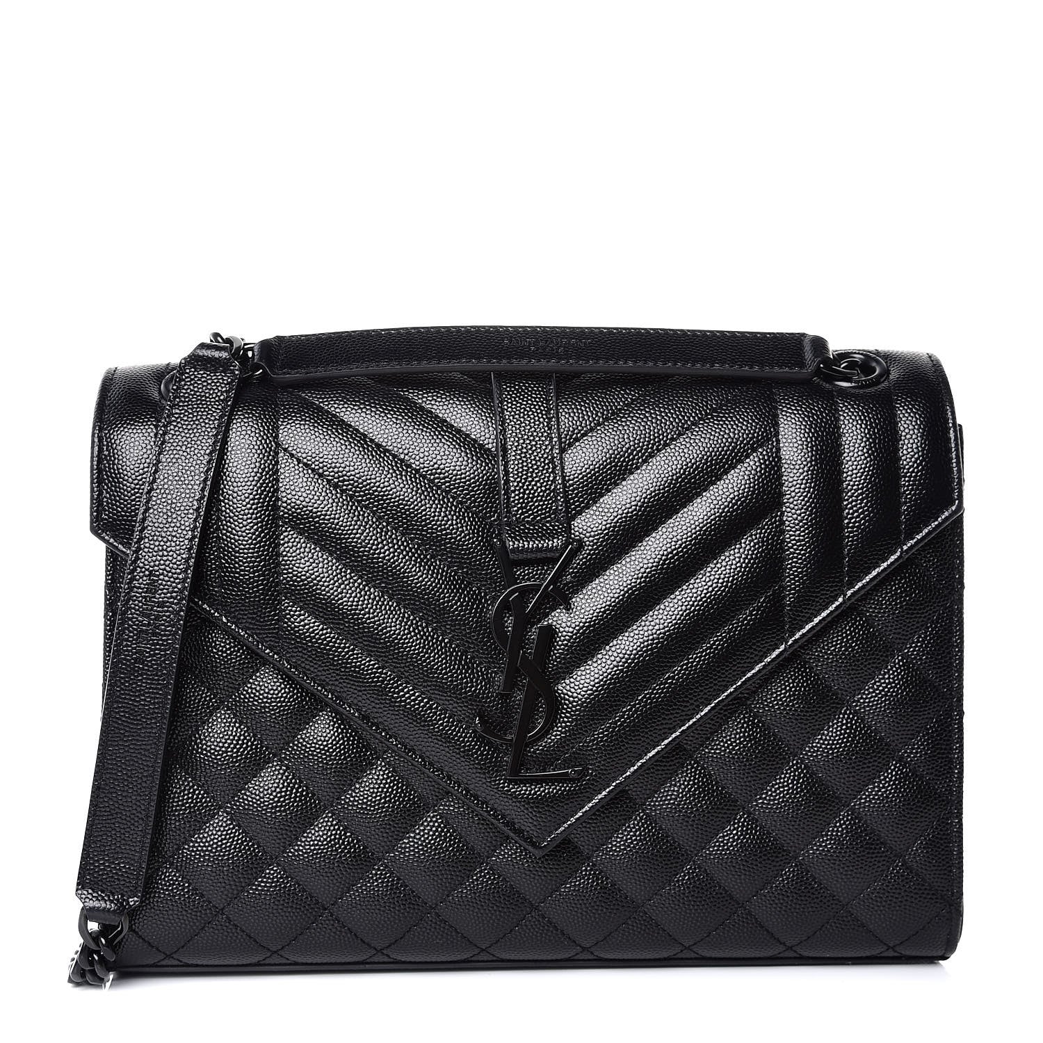 Saint Laurent Grain De Poudre Textured Mixed Matelasse Triquilt Medium Monogram Satchel Black 1 of 8