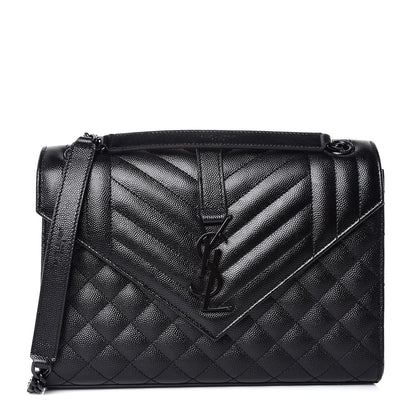 Saint Laurent Grain De Poudre Textured Mixed Matelasse Triquilt Medium Monogram Satchel Black 1 of 8