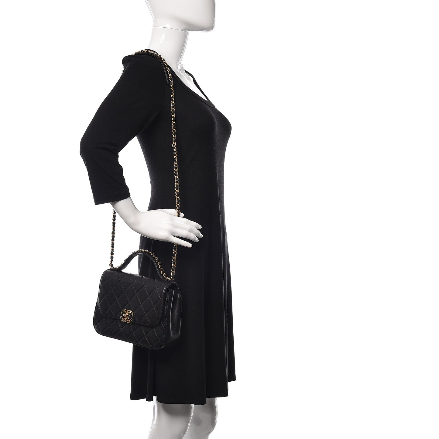 Lambskin Quilted Small Chain Infinity Top Handle Flap Black
