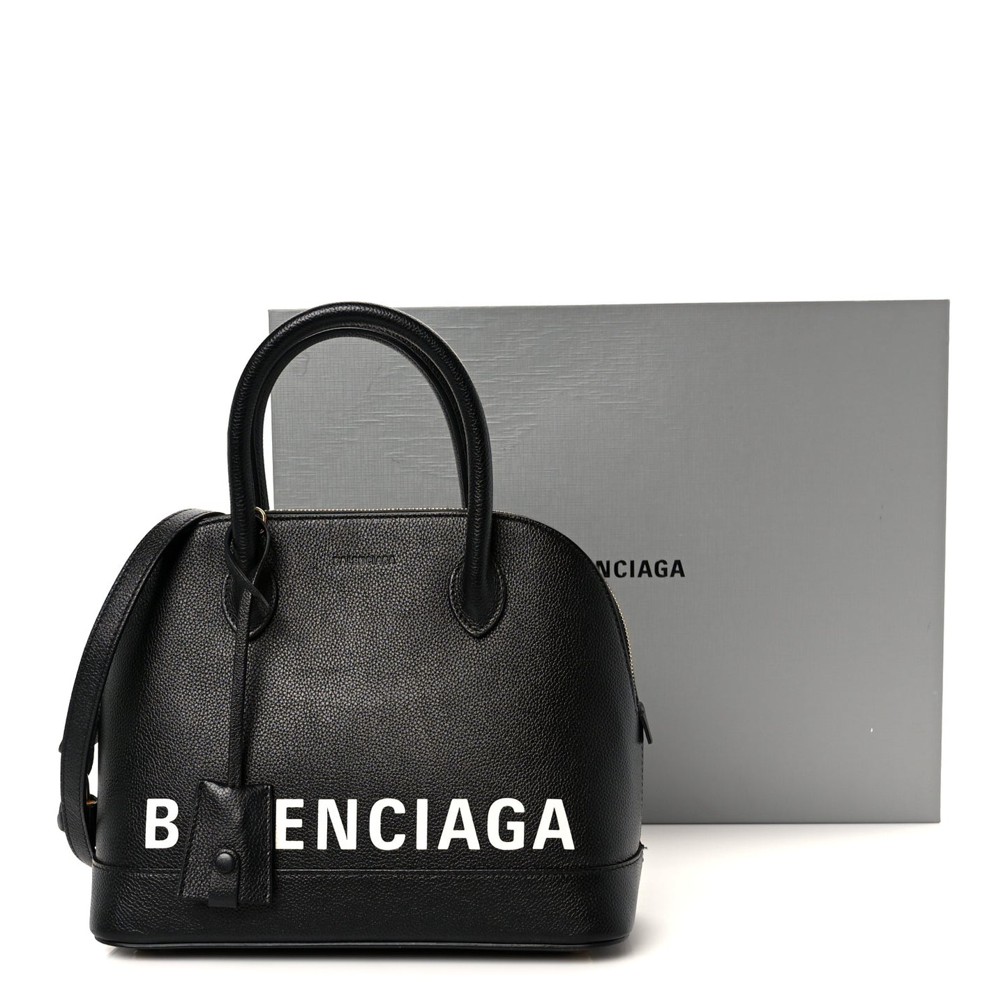 Grained Calfskin Logo S Ville Top Handle Bag Black White