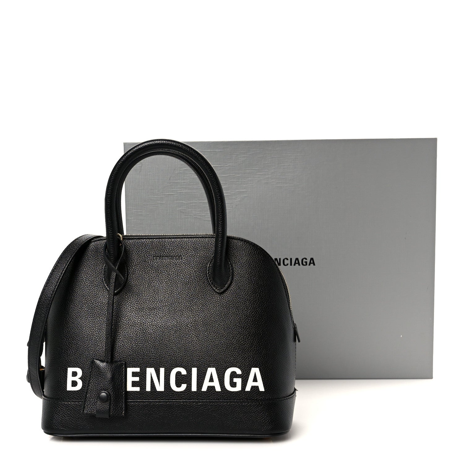 Balenciaga Grained Calfskin Logo S Ville Top Handle Bag Black White 12 of 12