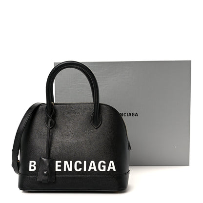 Balenciaga Grained Calfskin Logo S Ville Top Handle Bag Black White 12 of 12