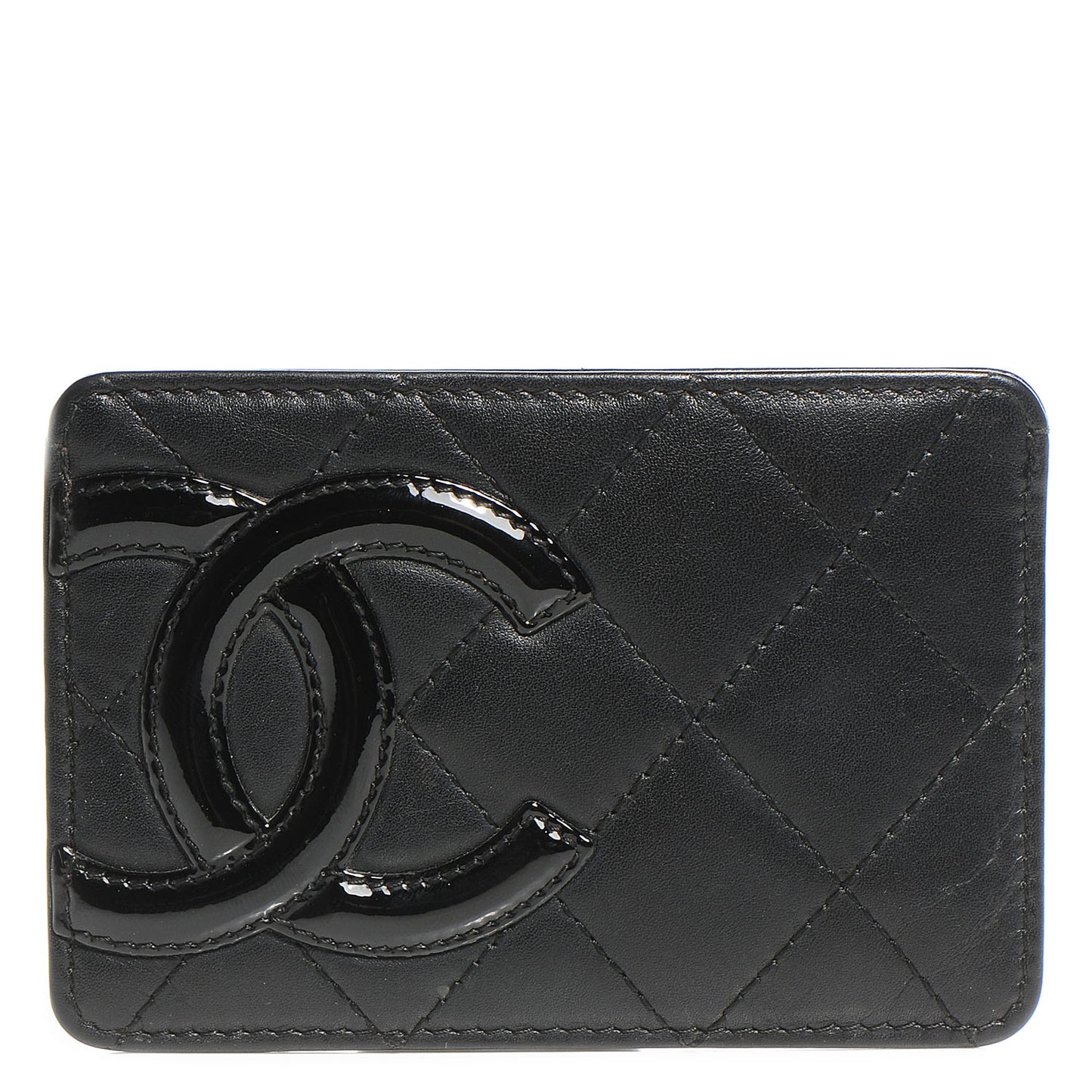 Calfskin Quilted Cambon Card Case Black