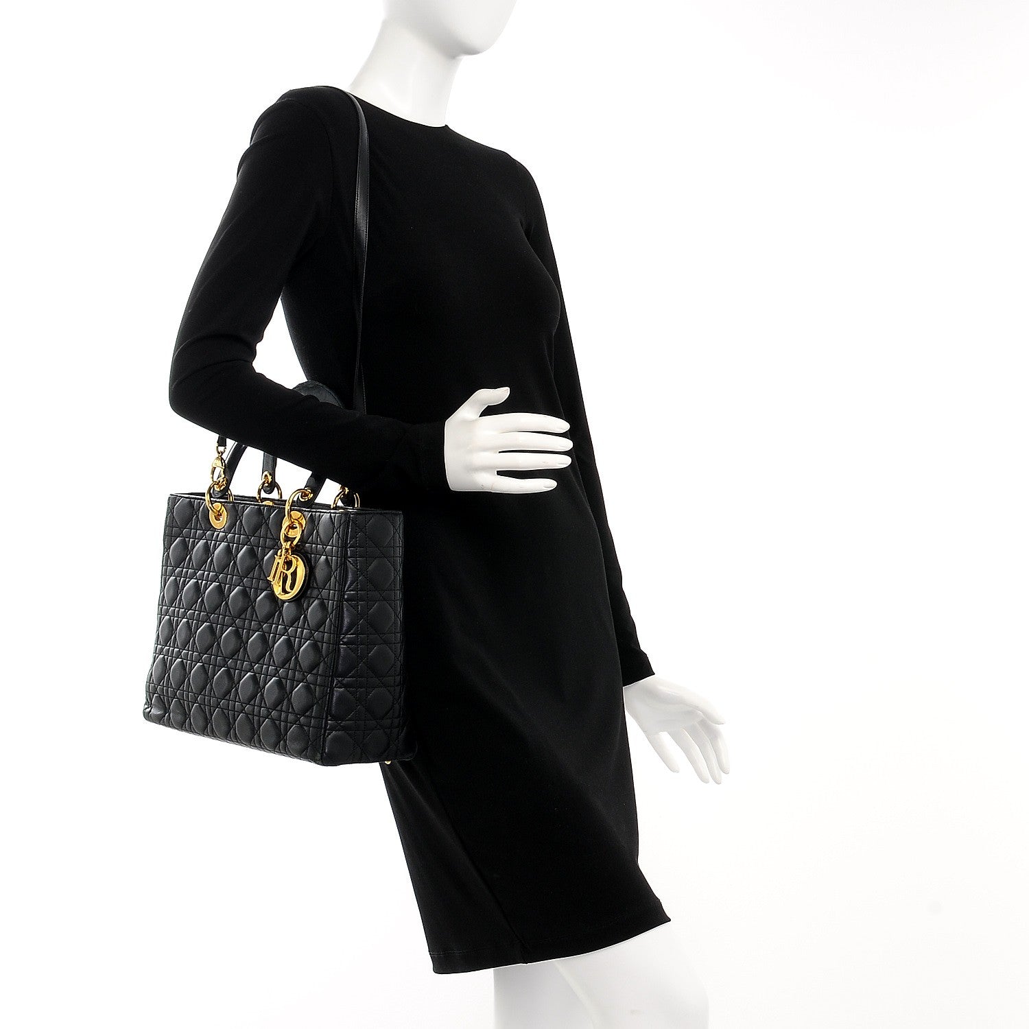 Christian Dior Lambskin Cannage Large Lady Dior Black 2 of 10