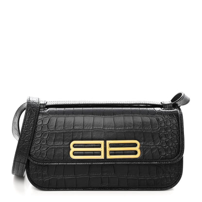 Balenciaga Extra Supple Calfskin Crocodile Embossed Small Gossip Bag Black 1 of 9