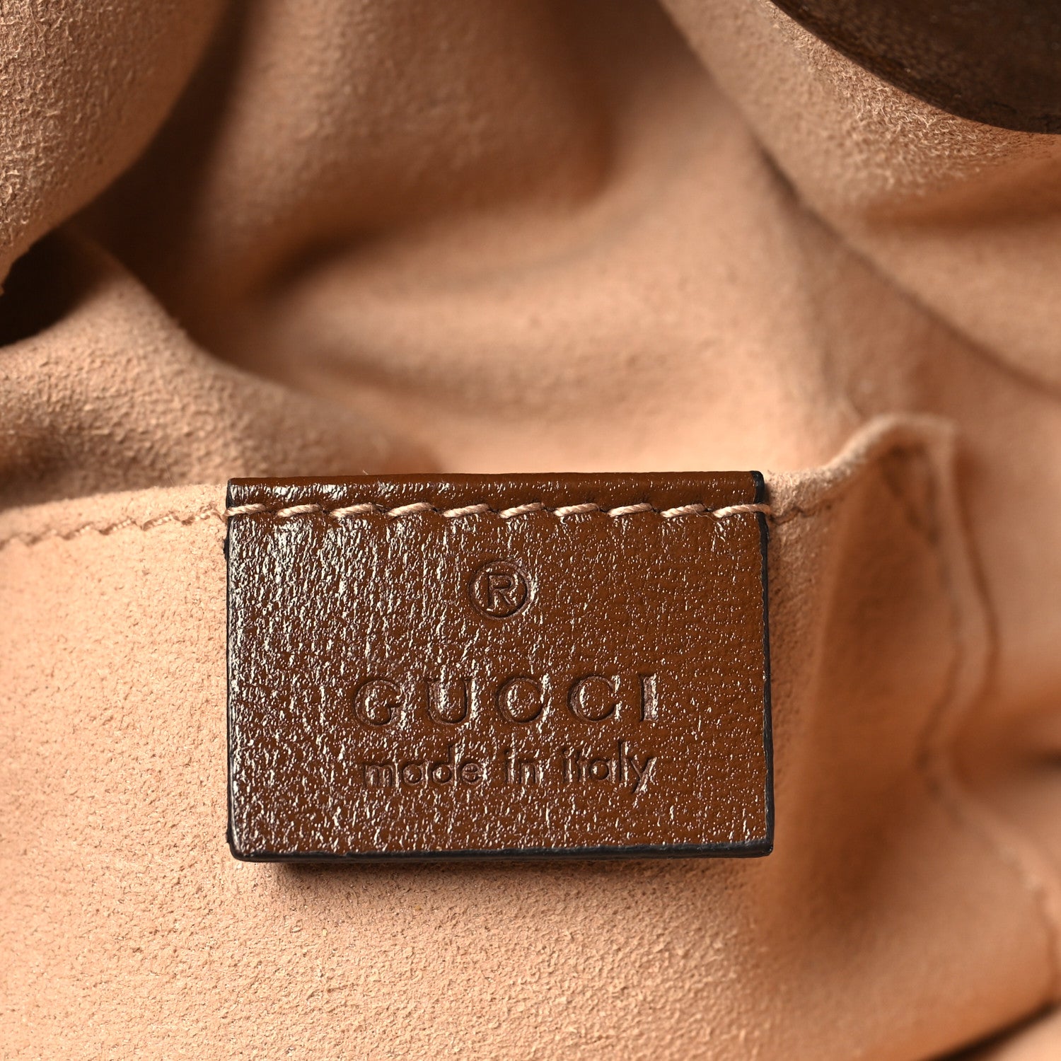Gucci Monogram Textured Calfskin Horsebit 1955 Drawstring Bucket Bag Beige Brown Sugar 6 of 10