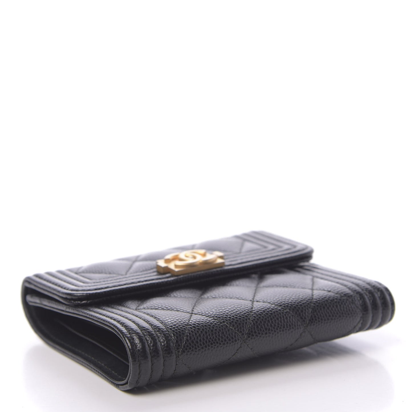 Caviar Quilted Compact Boy Wallet Black