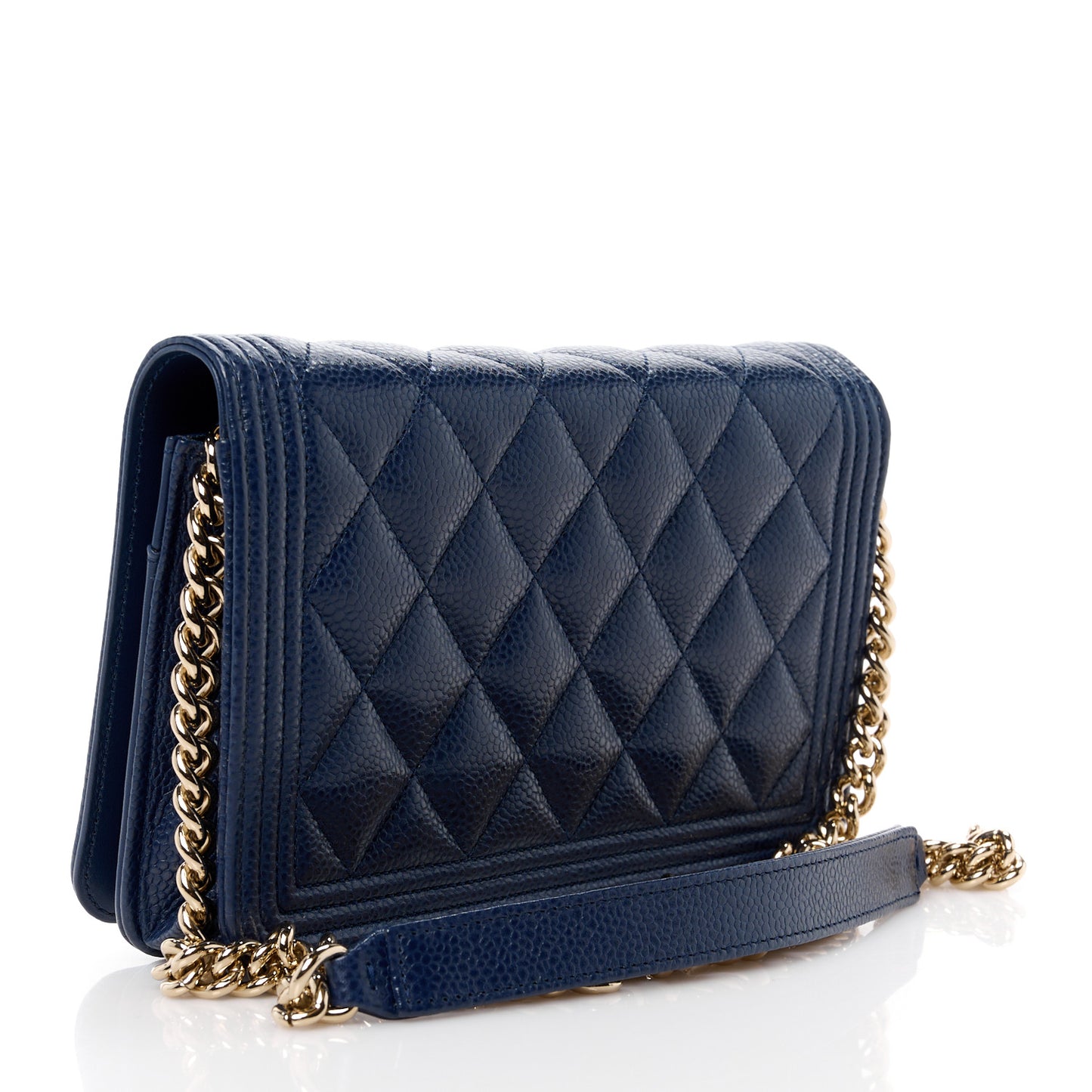 Caviar Quilted Boy Wallet On Chain WOC Navy