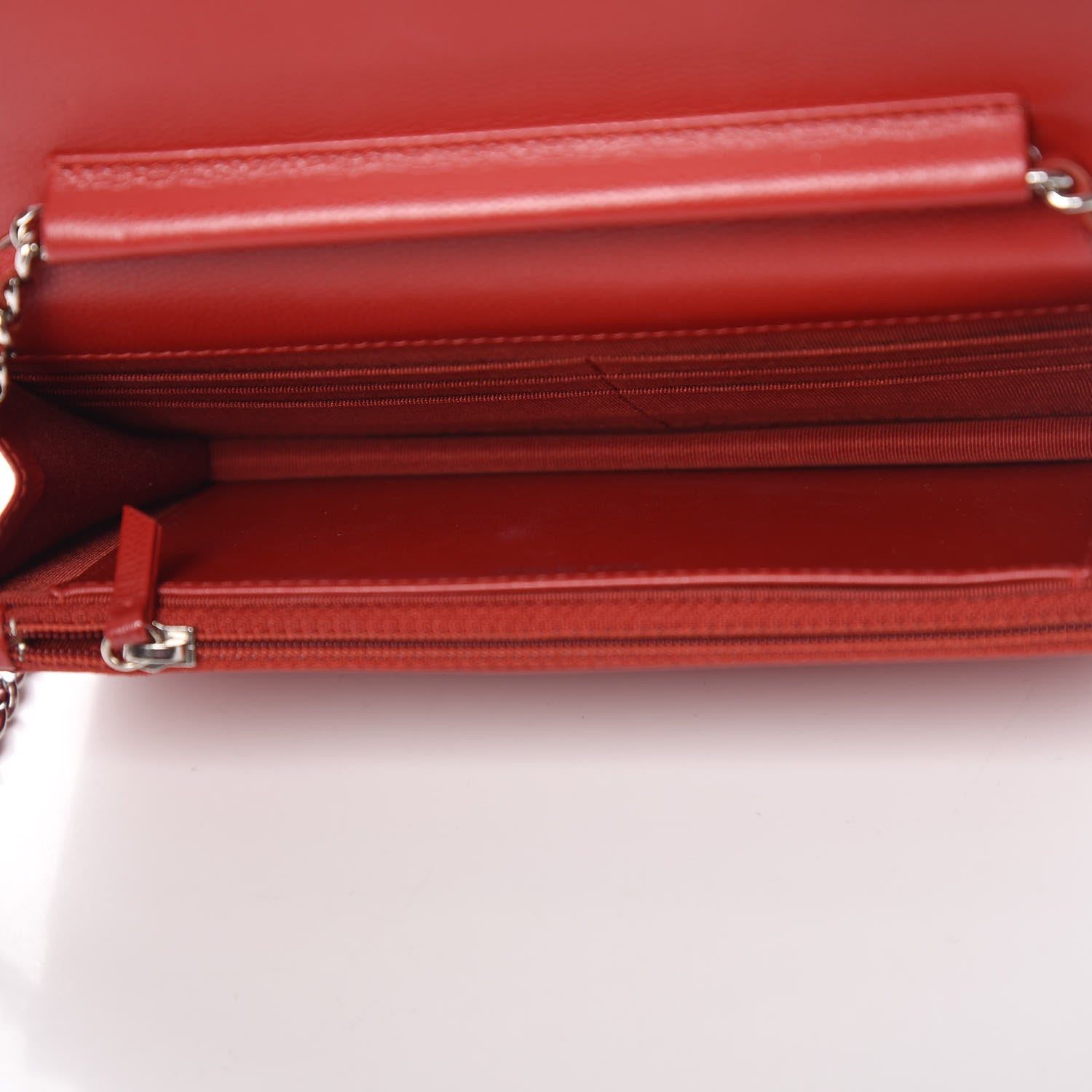 Chanel Caviar Chevron Quilted Wallet On Chain WOC Red 5 of 13