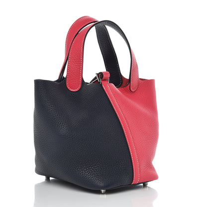 Hermes Taurillon Clemence Casaque Picotin Lock 18 PM Rose Extreme Bleu Nuit 3 of 10