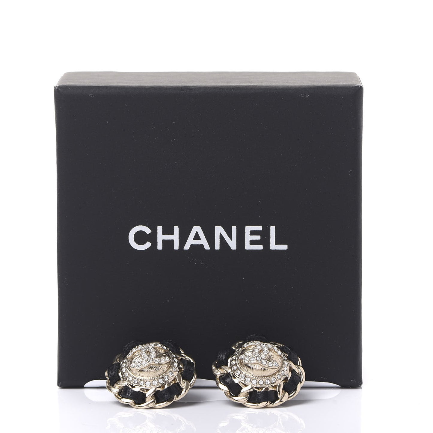 Crystal Lambskin Chain Around CC Earrings Gold Black