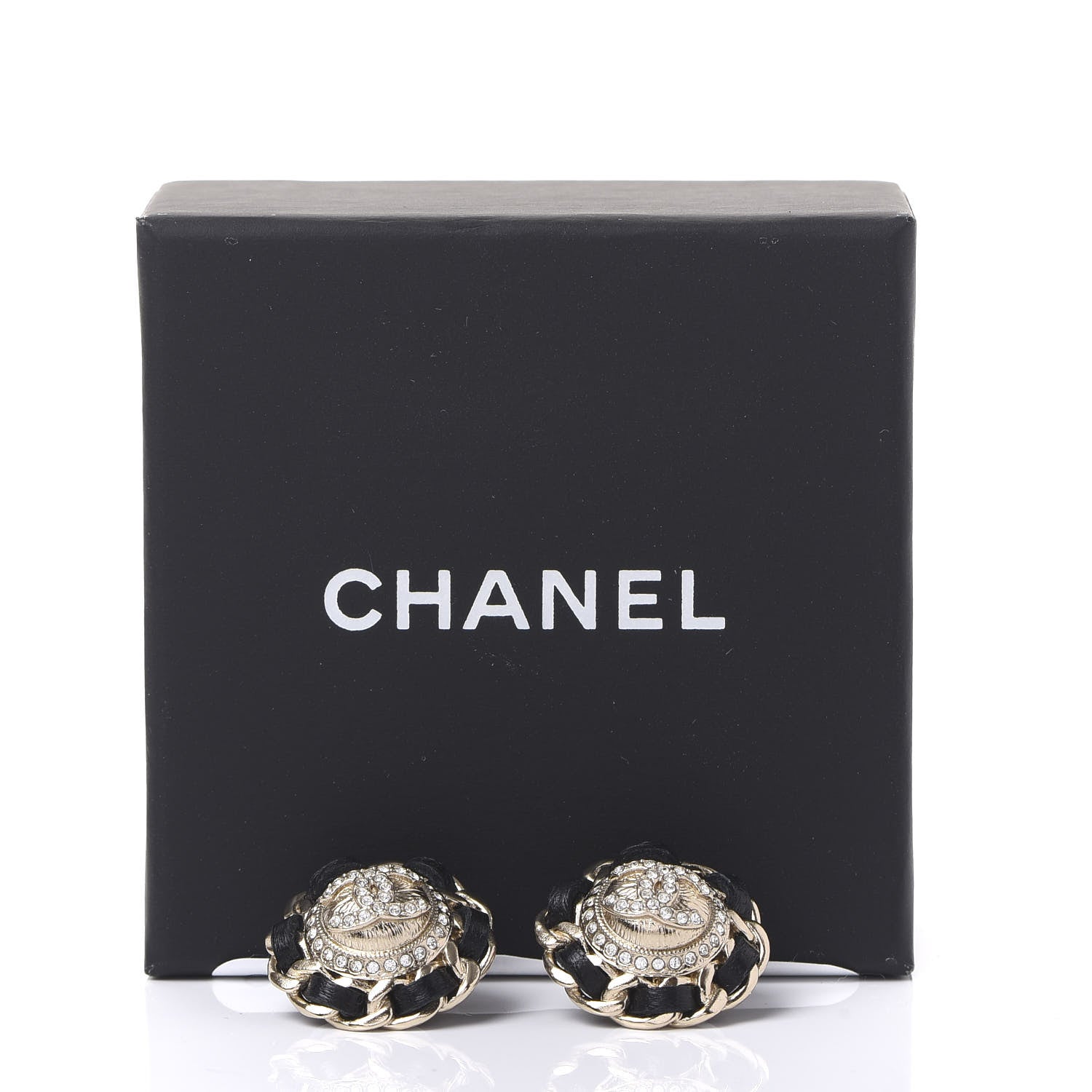Chanel Crystal Lambskin Chain Around CC Earrings Gold Black 5 of 5