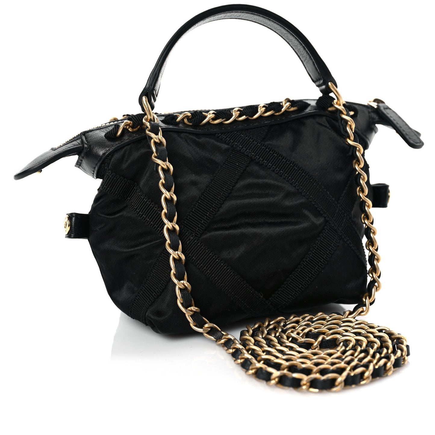 Nylon Grosgrain Quilted Lifestyle Clutch with Chain Black