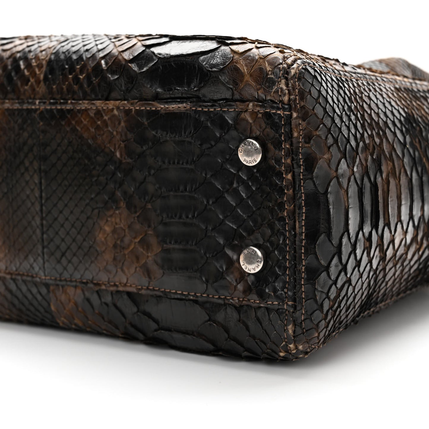 Snakeskin Executive Cerf Shopper Tote Dark Brown
