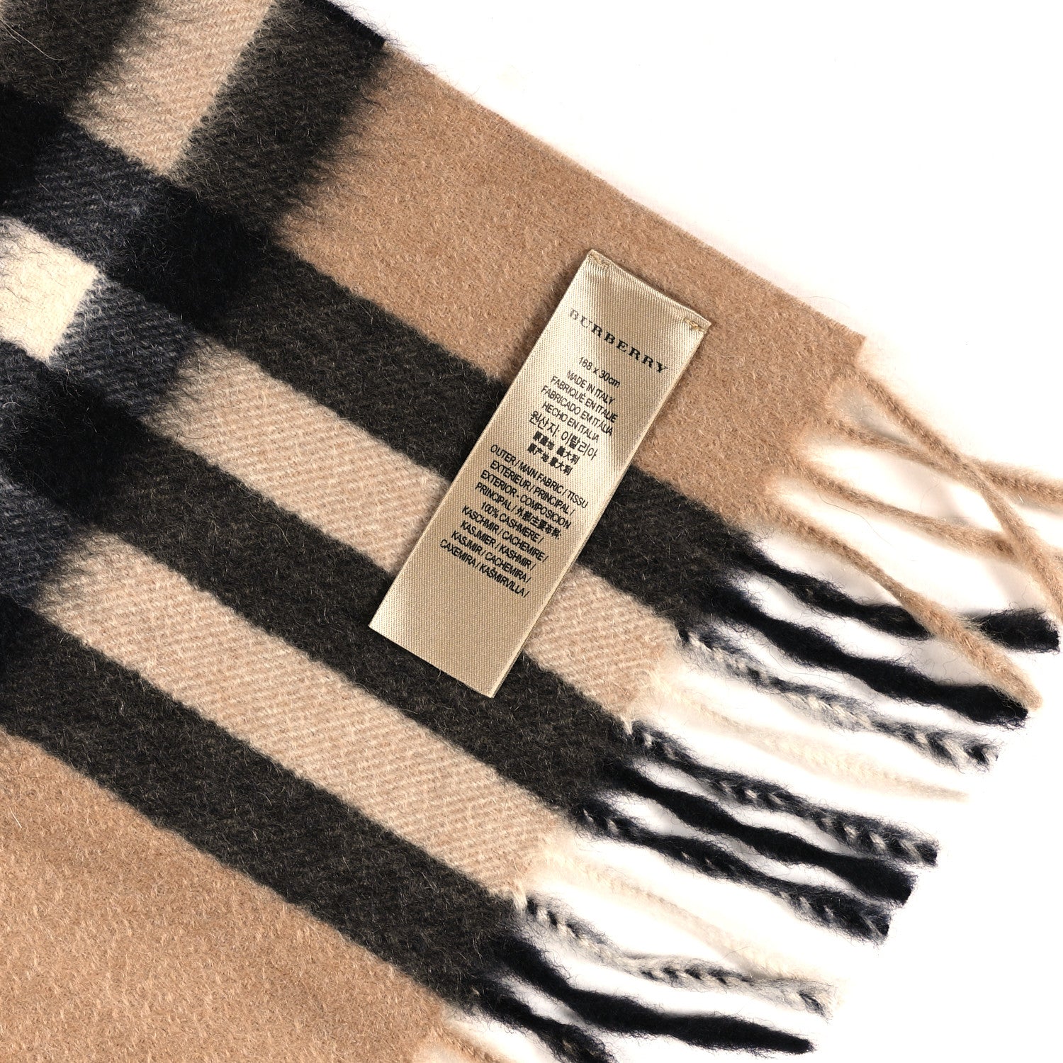 Burberry Cashmere Giant Check EKD Fringe Scarf Camel Multicolor 4 of 4