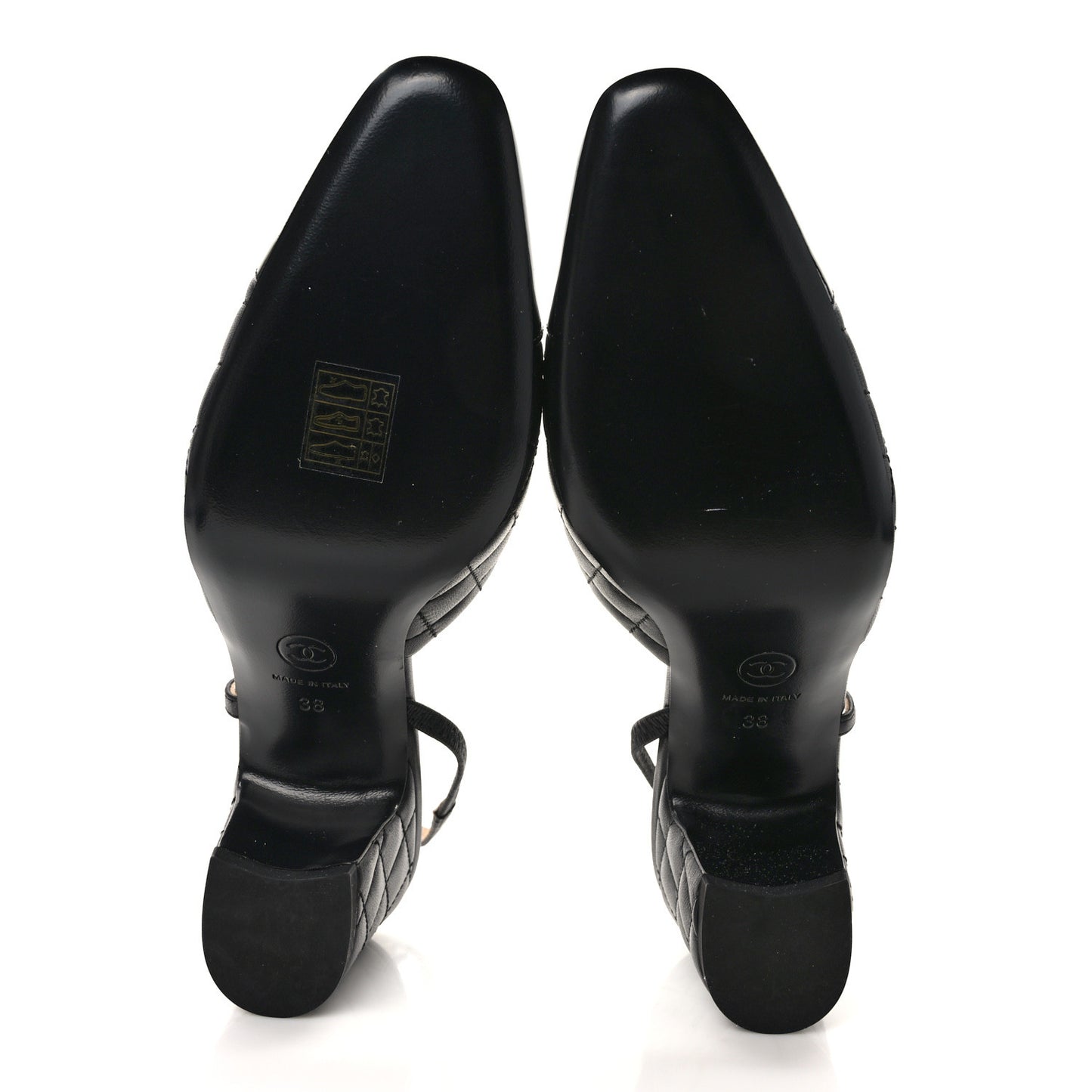 Lambskin Patent Calfskin Quilted Cap Toe CC Slingback Pumps 38 Black