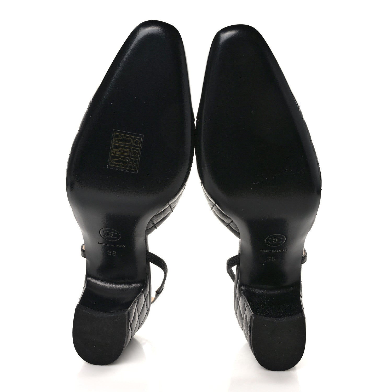 Chanel Lambskin Patent Calfskin Quilted Cap Toe CC Slingback Pumps 38 Black 5 of 9