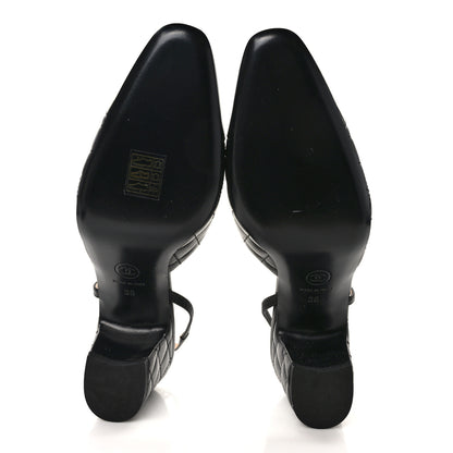 Chanel Lambskin Patent Calfskin Quilted Cap Toe CC Slingback Pumps 38 Black 5 of 9