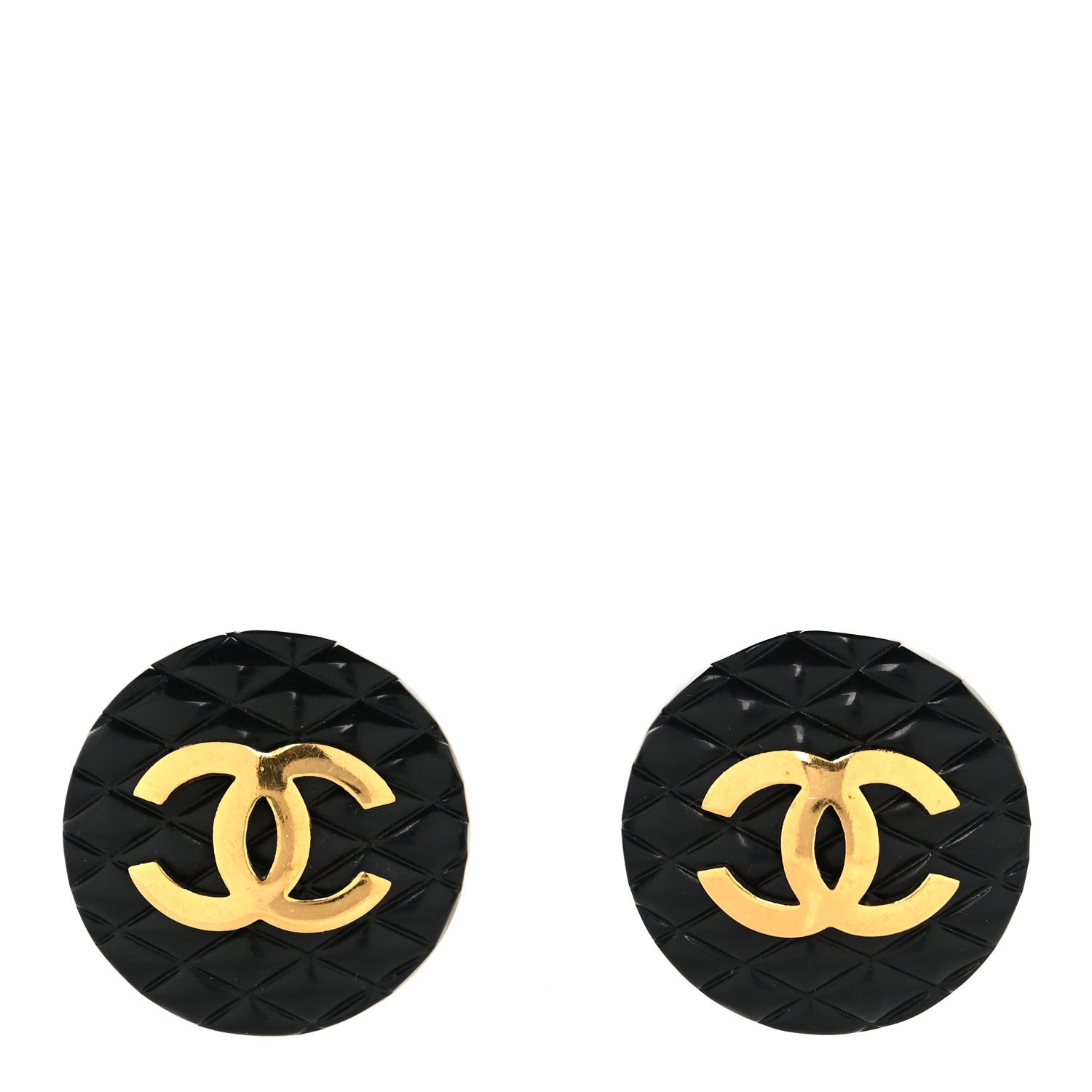 Chanel Enamel Quilted CC Clip On Earrings Black Gold 1 of 10