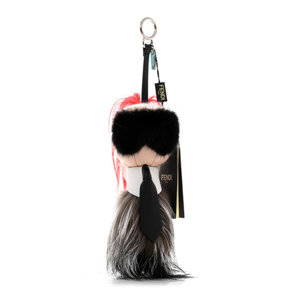 Fendi Fox Mink Goat Fur Nappa Karlito Bag Charm Black Foresta Rosso 1 of 5