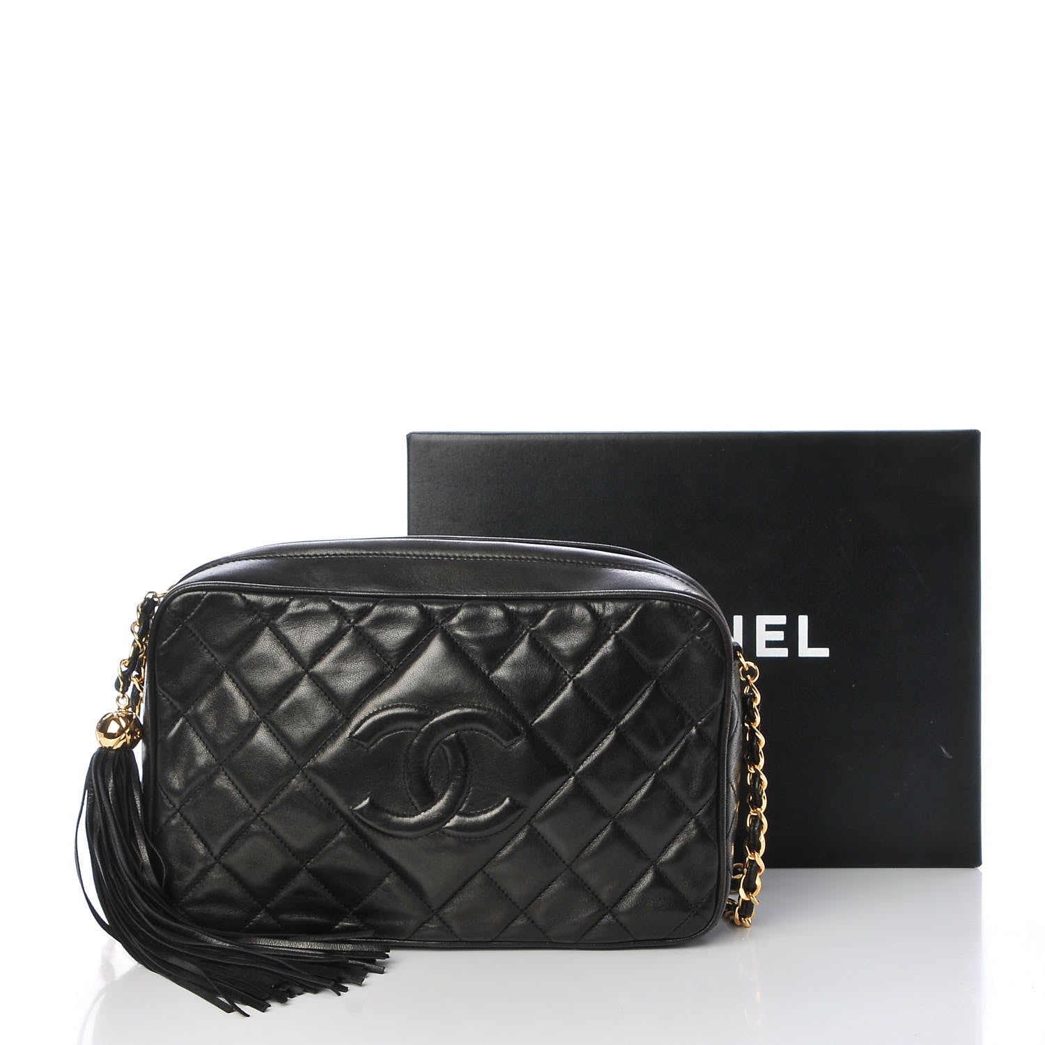 Chanel Lambskin Quilted CC Tassel Camera Case Black 9 of 9