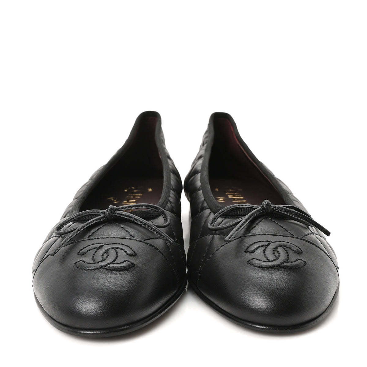 Aged Calfskin Quilted CC Cap Toe Ballerina Flats 37.5 Black
