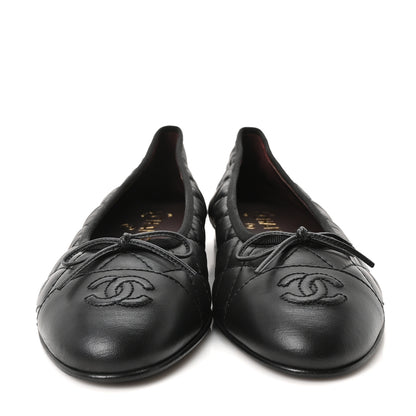 Chanel Aged Calfskin Quilted CC Cap Toe Ballerina Flats 37.5 Black 3 of 10