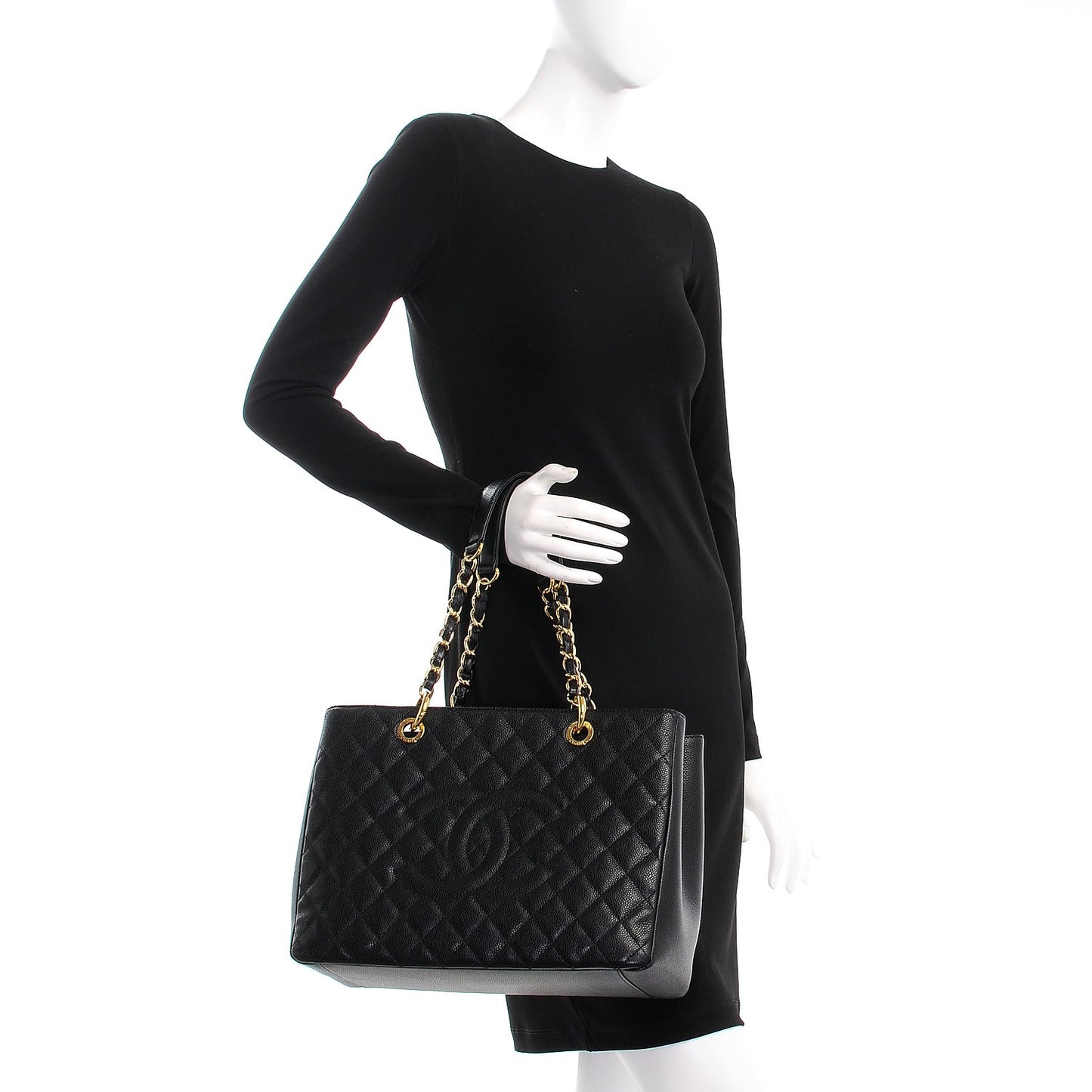 Caviar Quilted Grand Shopping Tote GST Black