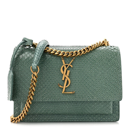 Saint Laurent Calfskin Snakeskin Small Monogram Sunset Sea Green 1 of 16