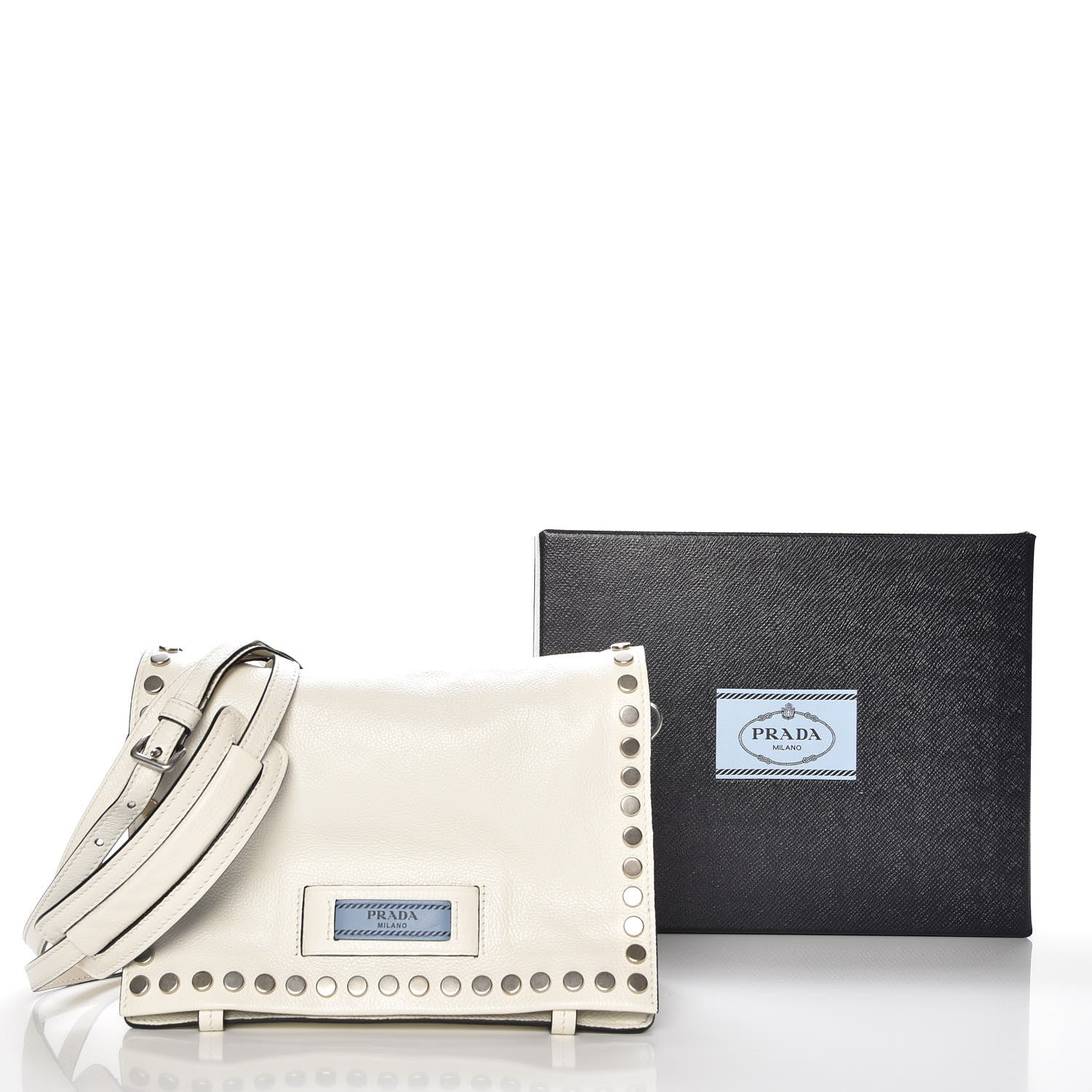 Prada Glace Calf Studded Etiquette Flap Bianco Astra 10 of 10