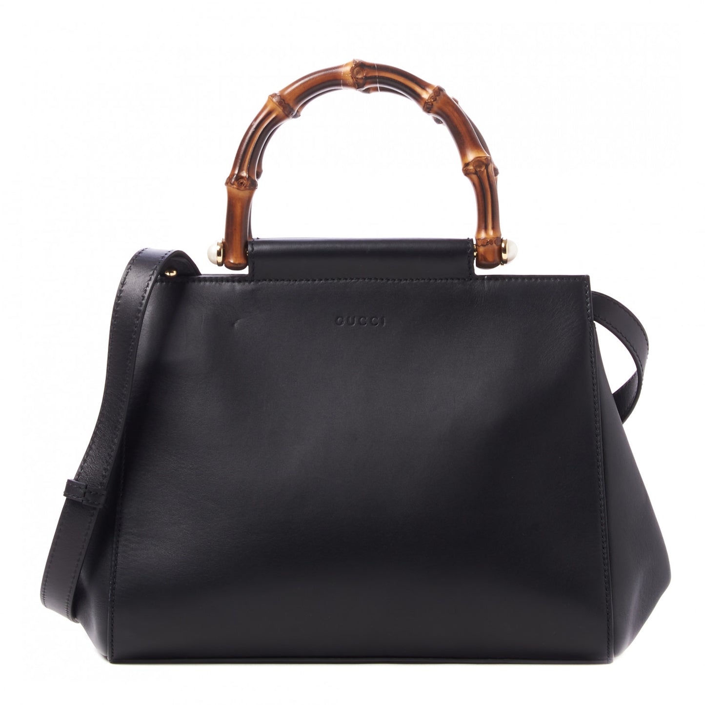 Nappa Bamboo Small Nymphaea Top Handle Bag Black