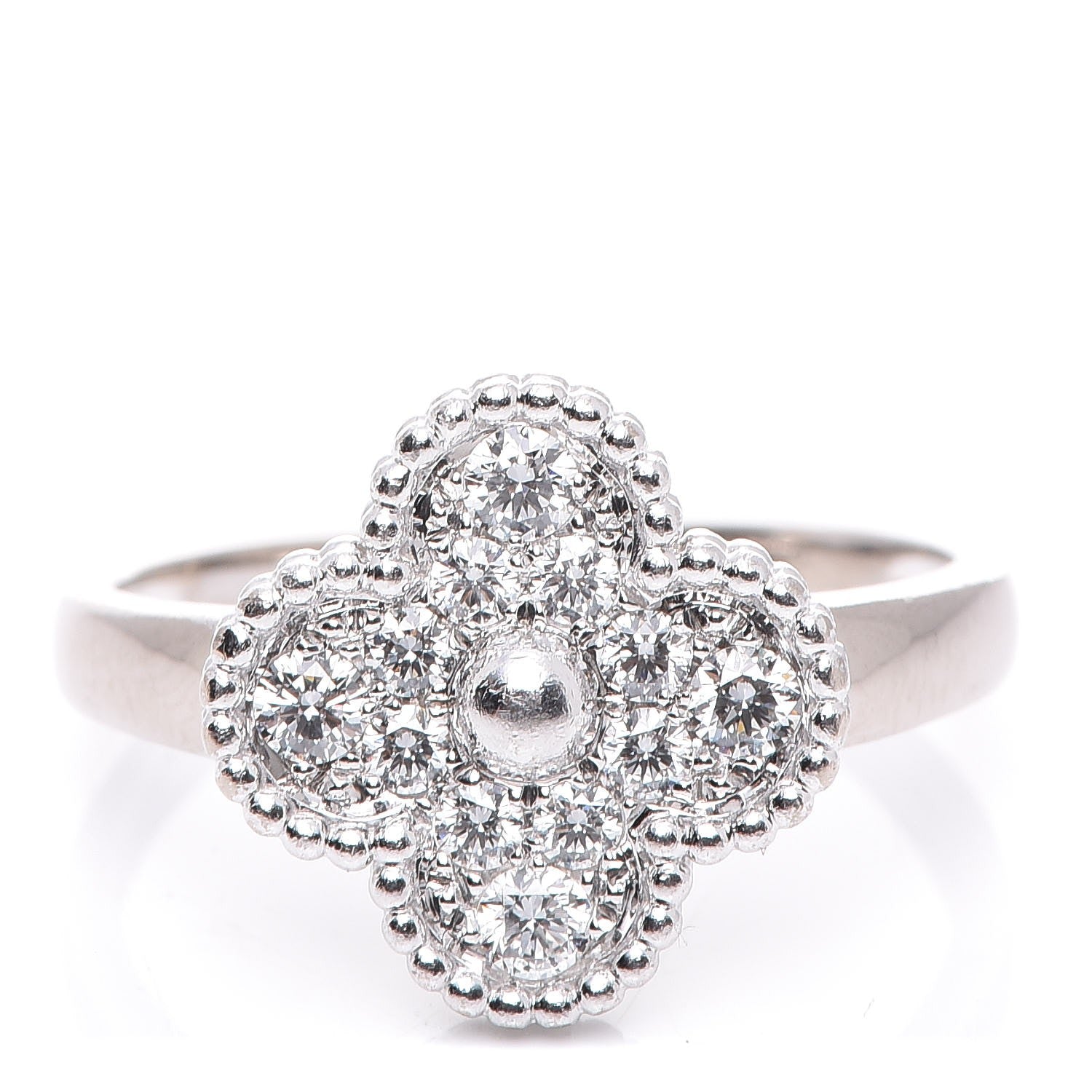 Van Cleef & Arpels 18K White Gold Diamond Vintage Alhambra Ring 60 9 1 of 11