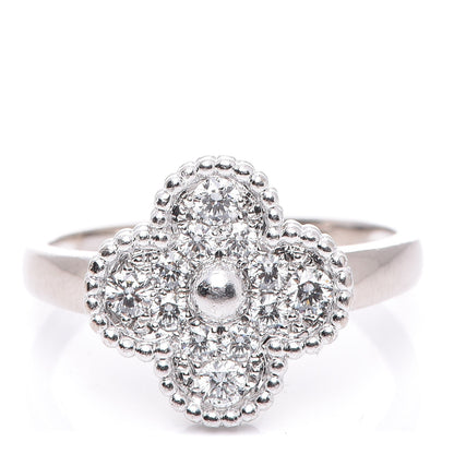 Van Cleef & Arpels 18K White Gold Diamond Vintage Alhambra Ring 60 9 1 of 11