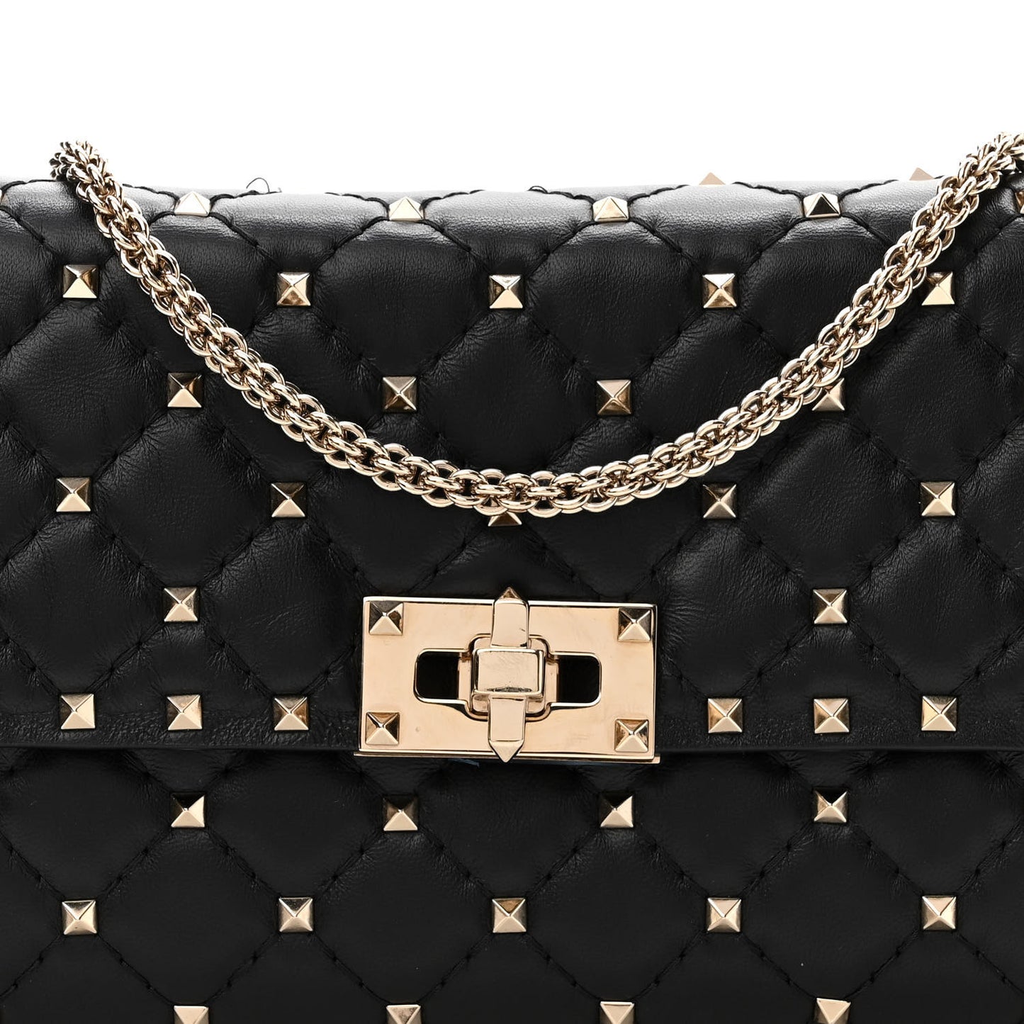 Lambskin Rockstud Spike Wallet on Chain Black