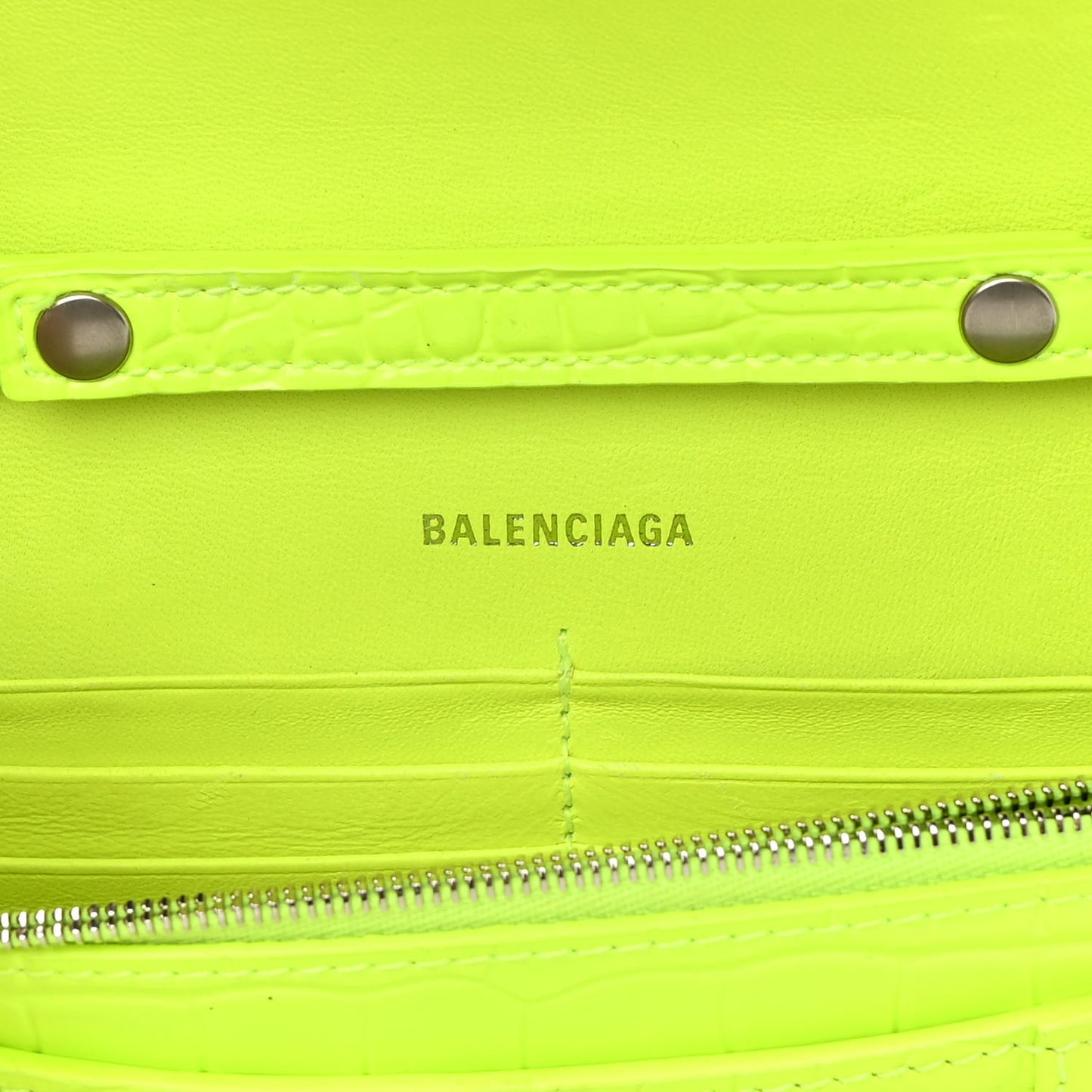 Shiny Calfskin Crocodile Embossed Hourglass Chain Bag Fluo Yellow