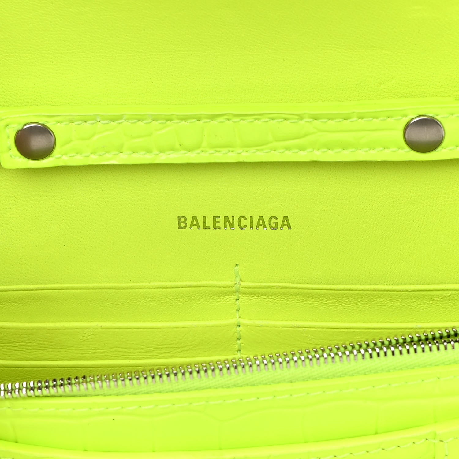 Balenciaga Shiny Calfskin Crocodile Embossed Hourglass Chain Bag Fluo Yellow 6 of 13