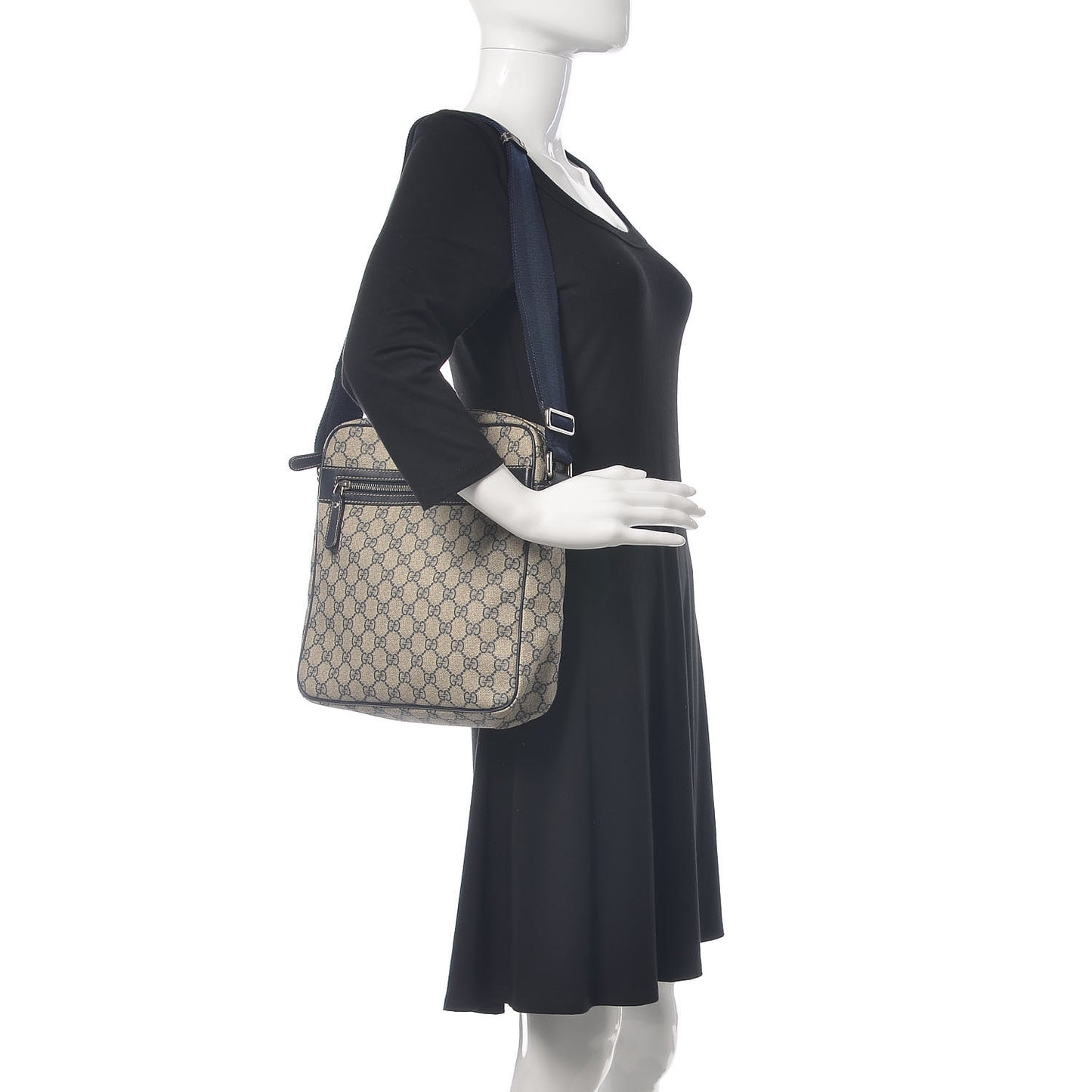 GG Plus Monogram Selleria Calfskin Medium Messenger Bag Beige Blue