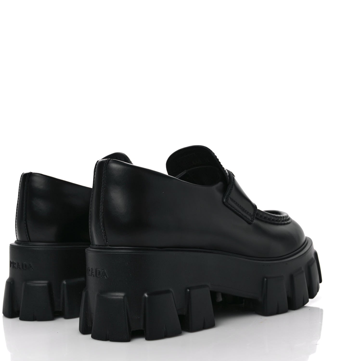Prada Spazzolato Rois Metal Triangle Logo Monolith 55mm Loafers 37 Black 4 of 9