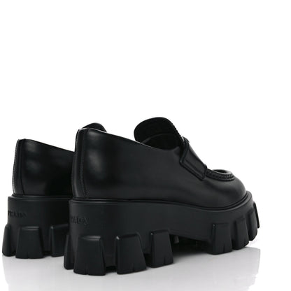 Prada Spazzolato Rois Metal Triangle Logo Monolith 55mm Loafers 37 Black 4 of 9
