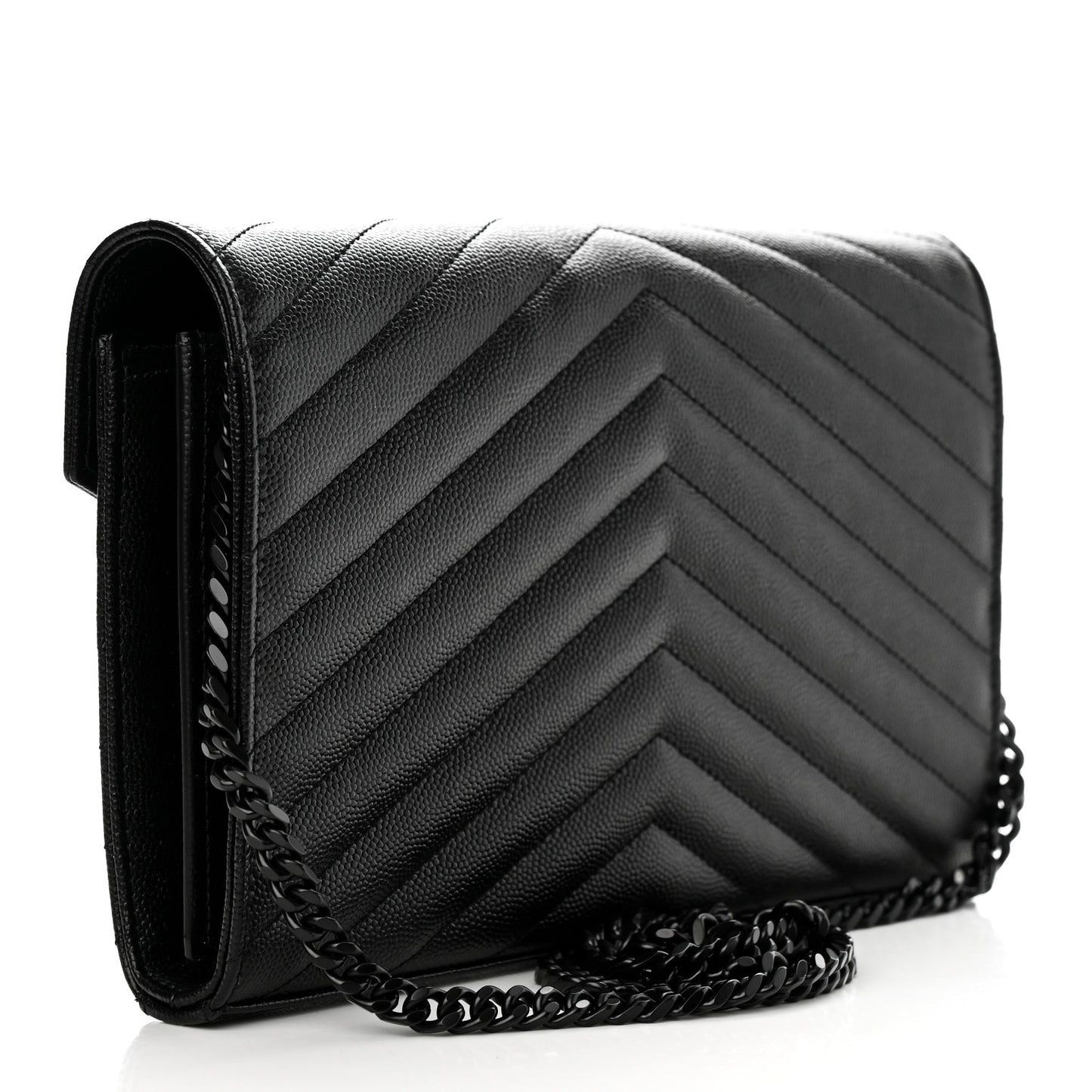 Grain De Poudre Matelasse Chevron Monogram Monochrome Chain Wallet Black