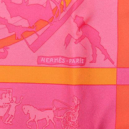 Hermes Silk Jeux D'ombres Pocket Square Scarf Orange Prune Vieux Rose 3 of 4